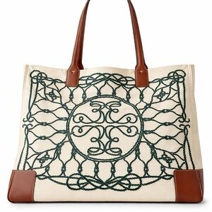 Tory Burch Large Ella Tote – Cream Canvas Rope Print